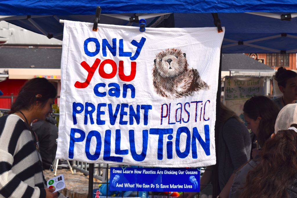 Sign at Whalefest reading: "Only you can prevent plastic pollution"