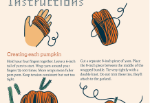 DIY Fall room decor Yarn Pumpkin Garland Infographic detailing how to make a pumpkin garland out of yarn