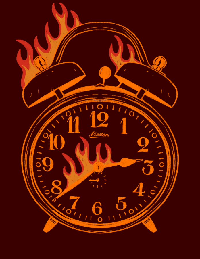 Illustration of a alarm clock on fire