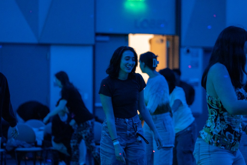Close up of a student skating in the Roller Rink
