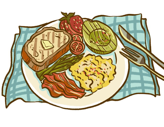 Drawing of a plate of food on top of a placemat