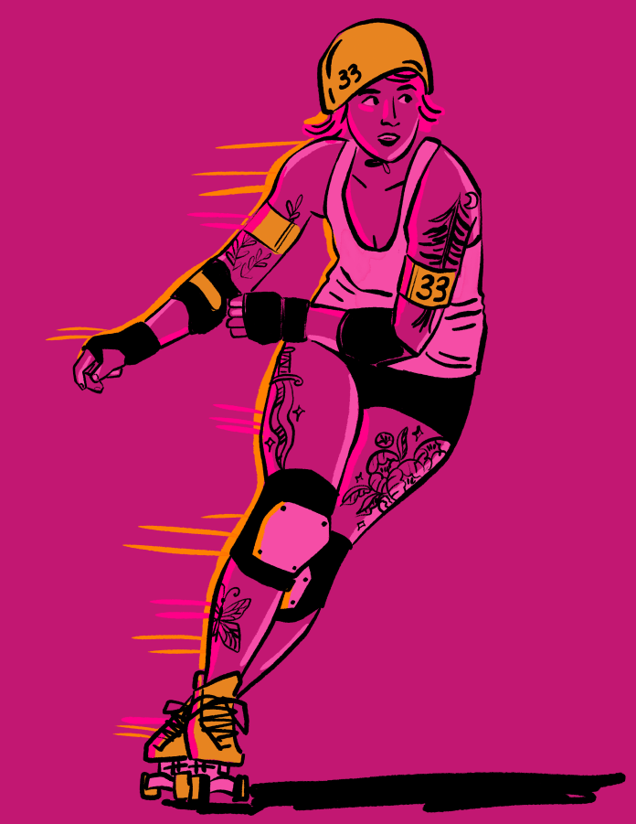 Illustration of a woman rollerskating