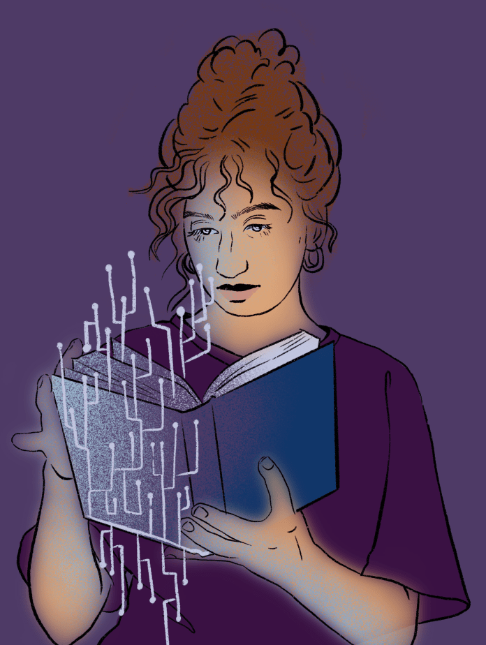 Illustration of someone reading a book