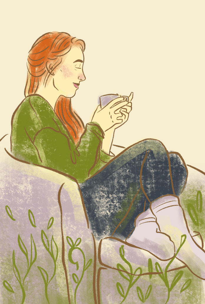 illustration of someone relaxing and drinking tea