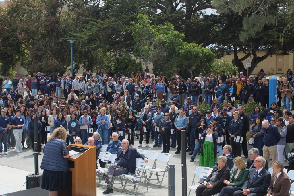 picture of CSUMB president speaking out to a crowd